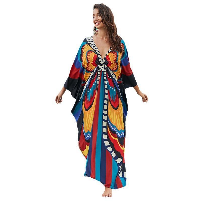 European And American Printed Chest Woven Beach Cover-up