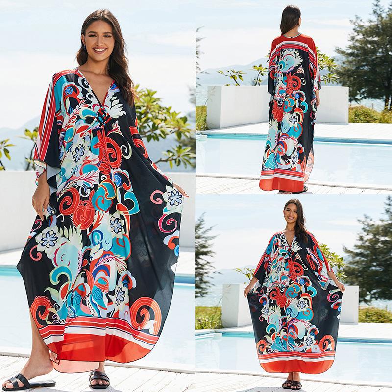 European And American Printed Chest Woven Beach Cover-up