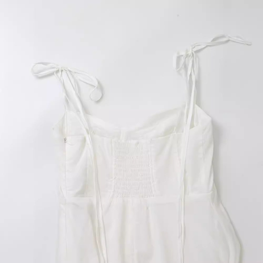 Women's Elegant Laminated Decoration Poplin Back Sling Dress