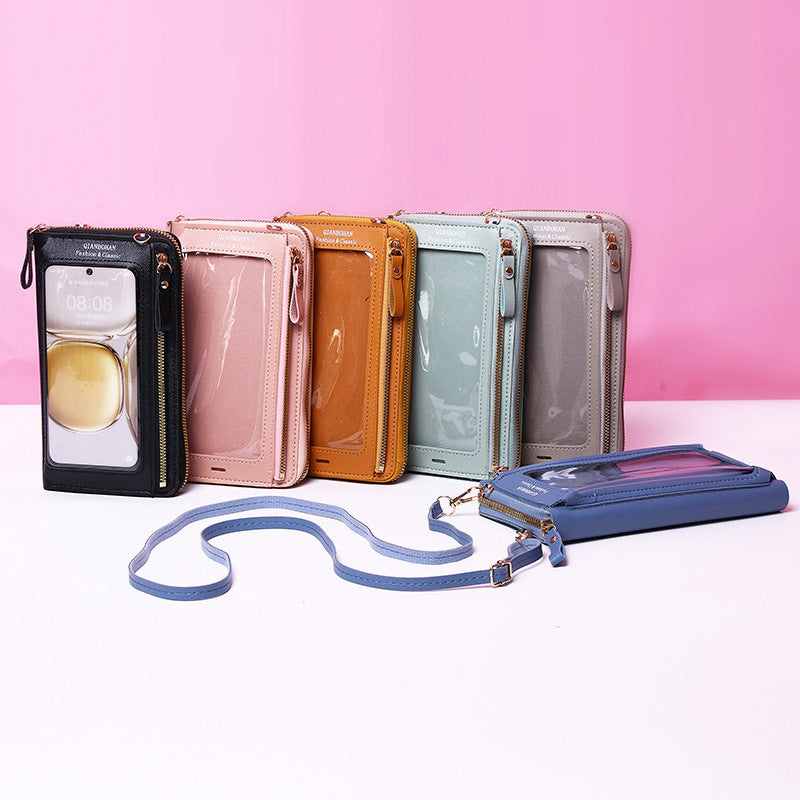 Transparent Touch Screen Mobile Phone Crossbody Bags Women Anti-theft Multifunctional Long Wallet ZIpper Shoulder Bag