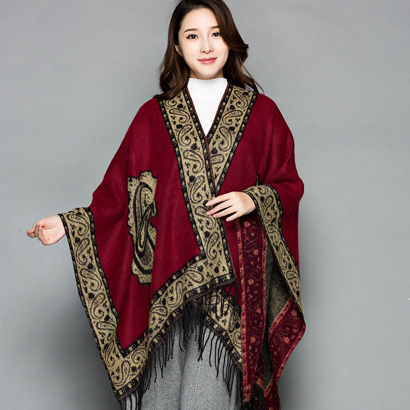 Travel Autumn And Winter Nepal Ethnic Style Extra Large Thickened Split Shawl Scarf Cape