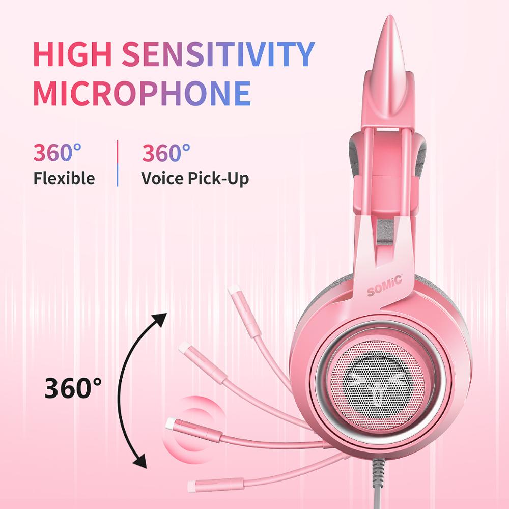 SOMIC G951s Pink Girl Cat Ear Gaming Headphone 3.5mm Plug Cute Headset for PC Xbox one PS4 Phone Pad Girl Kids Gaming Headset