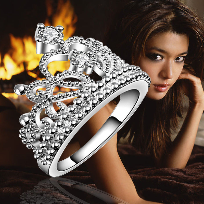 Christmas Hot Lady Special Silver Crown Plated Sparkling Woman Crystal Crown Ring Jewelry Beautiful Wedding