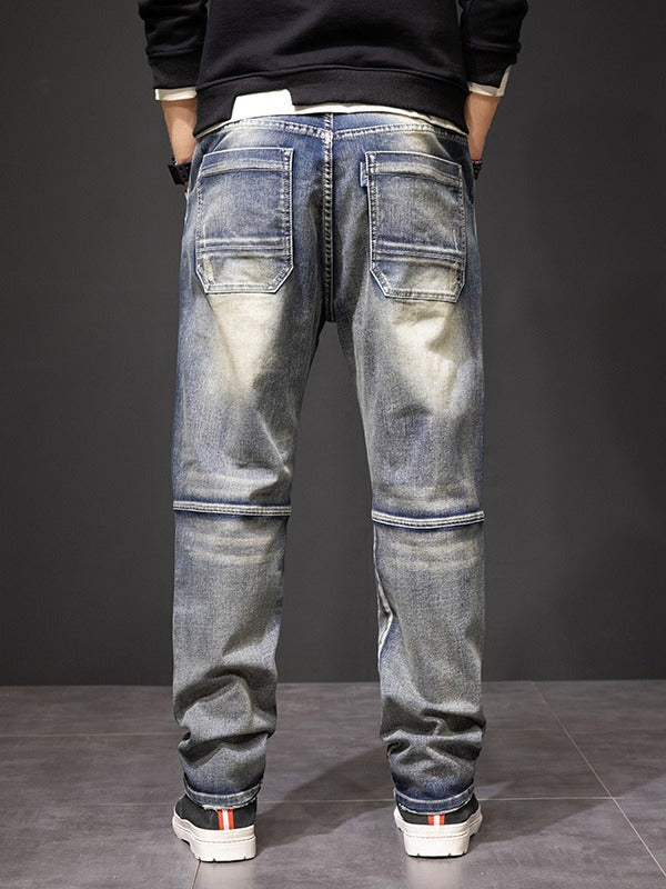 Men's Multi Pocket Workwear Distressed Yellow Jeans