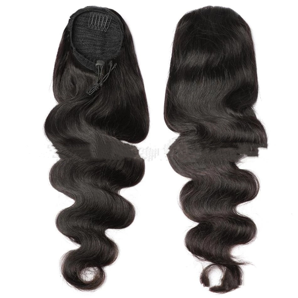 Natural Black Drawstring Ponytail Human Wigs