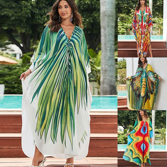 European And American Printed Chest Woven Beach Cover-up