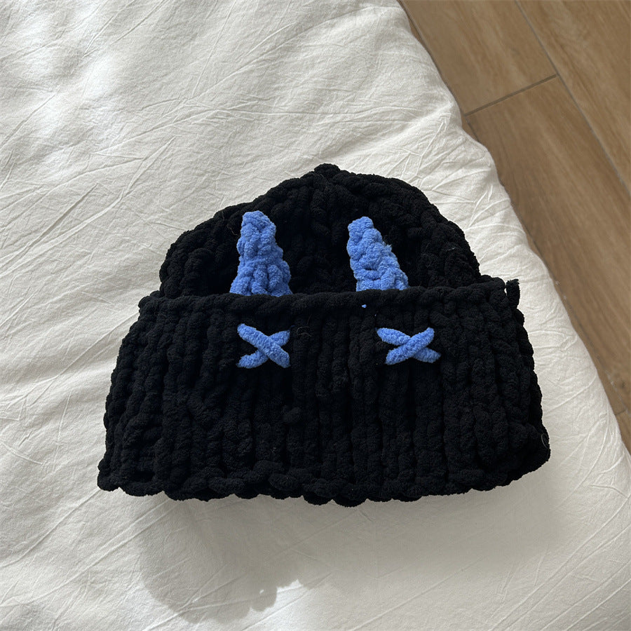 Wool Hat Cute Little Devil Mask Horn Hood Thickened Warm Knitted Hat Sweet Cool Style Autumn And Winter