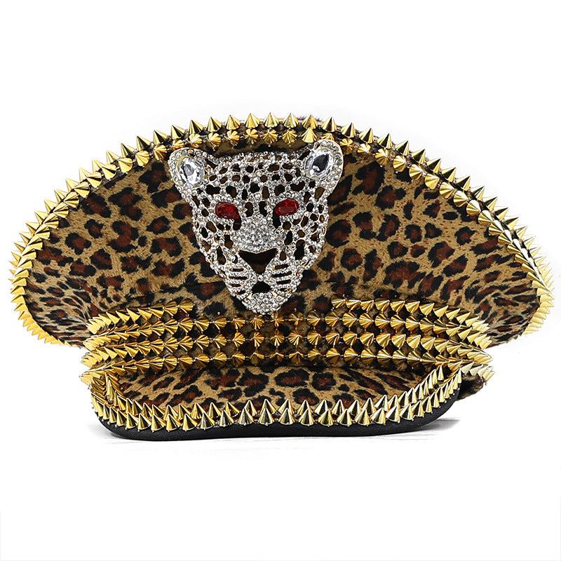 Women's Large Round Leopard Rivet Hat Ball Punk Hip Hop Hat