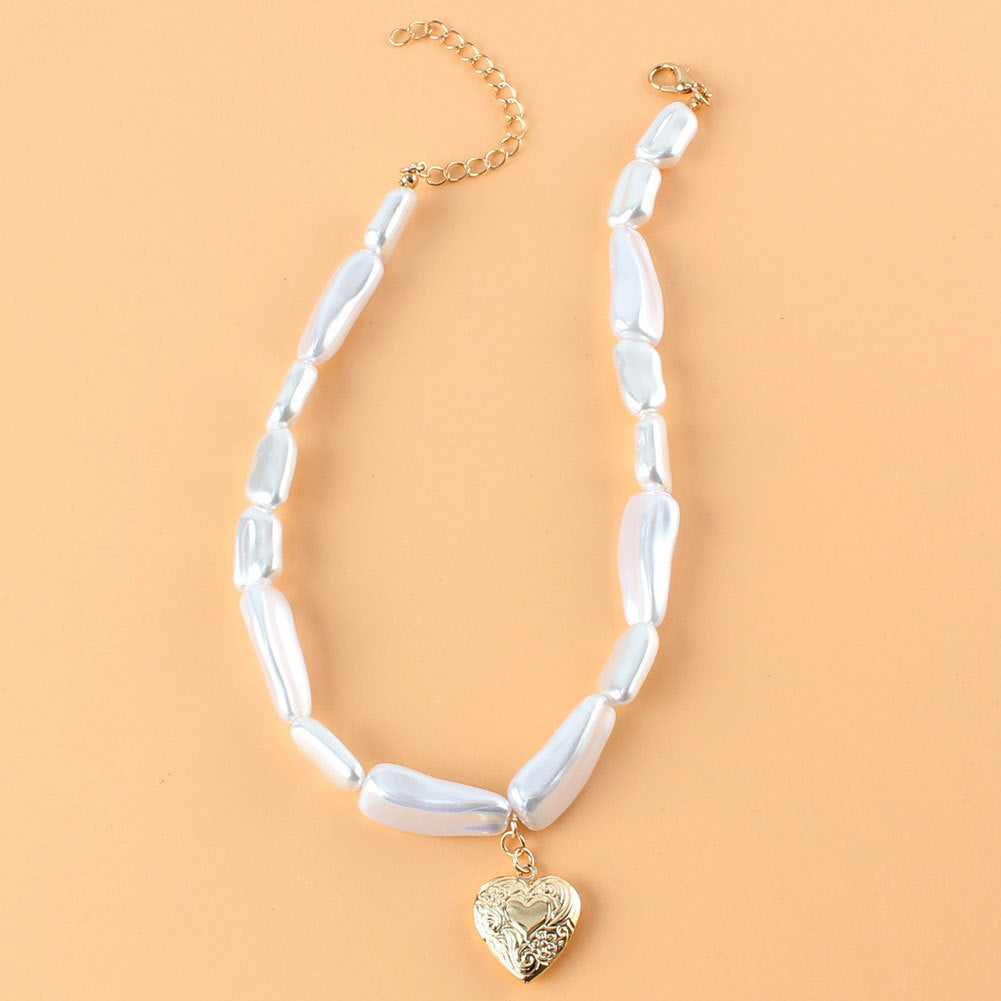 Alloy Love Pendant Pearl Necklace