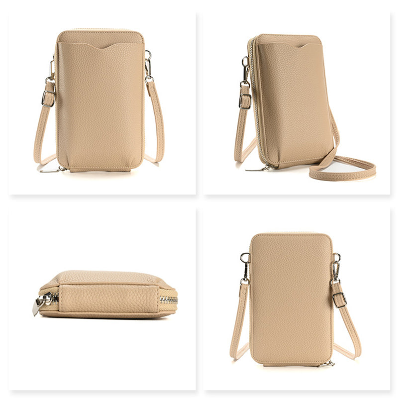 High-quality Lychee Pattern Mobile Phone Bags Women Small Crossbody Shoulder Bag Long Wallet