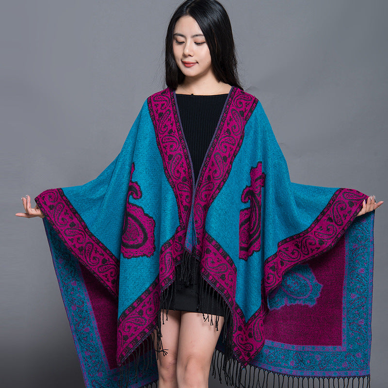 Travel Autumn And Winter Nepal Ethnic Style Extra Large Thickened Split Shawl Scarf Cape