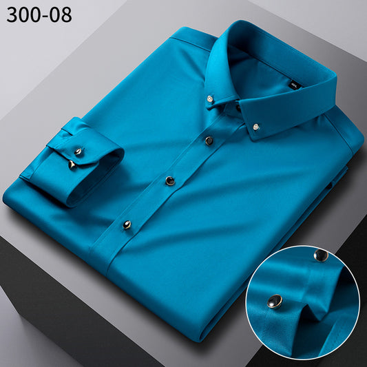 British Style Silk Rhinestone Solid Color Business Slim Shirt