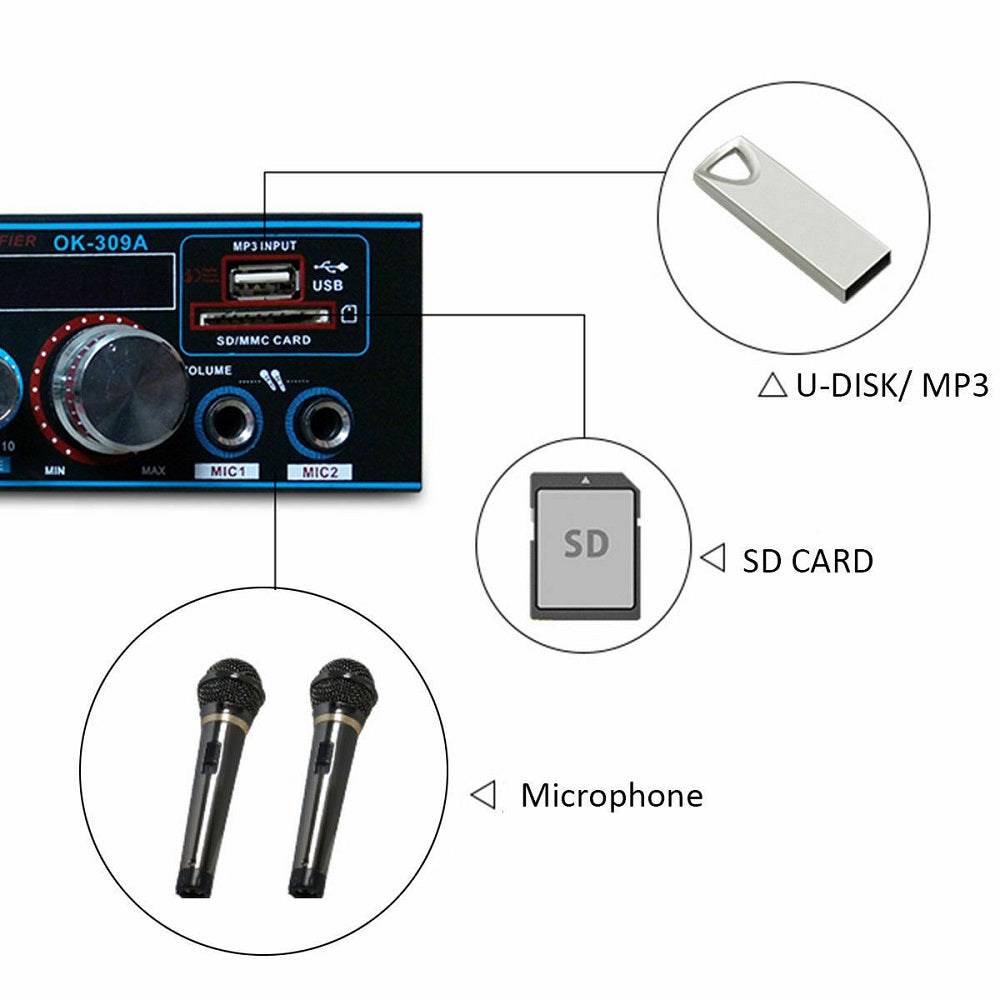 Recording Bluetooth Function Home Car Dual-purpose Power Amplifier