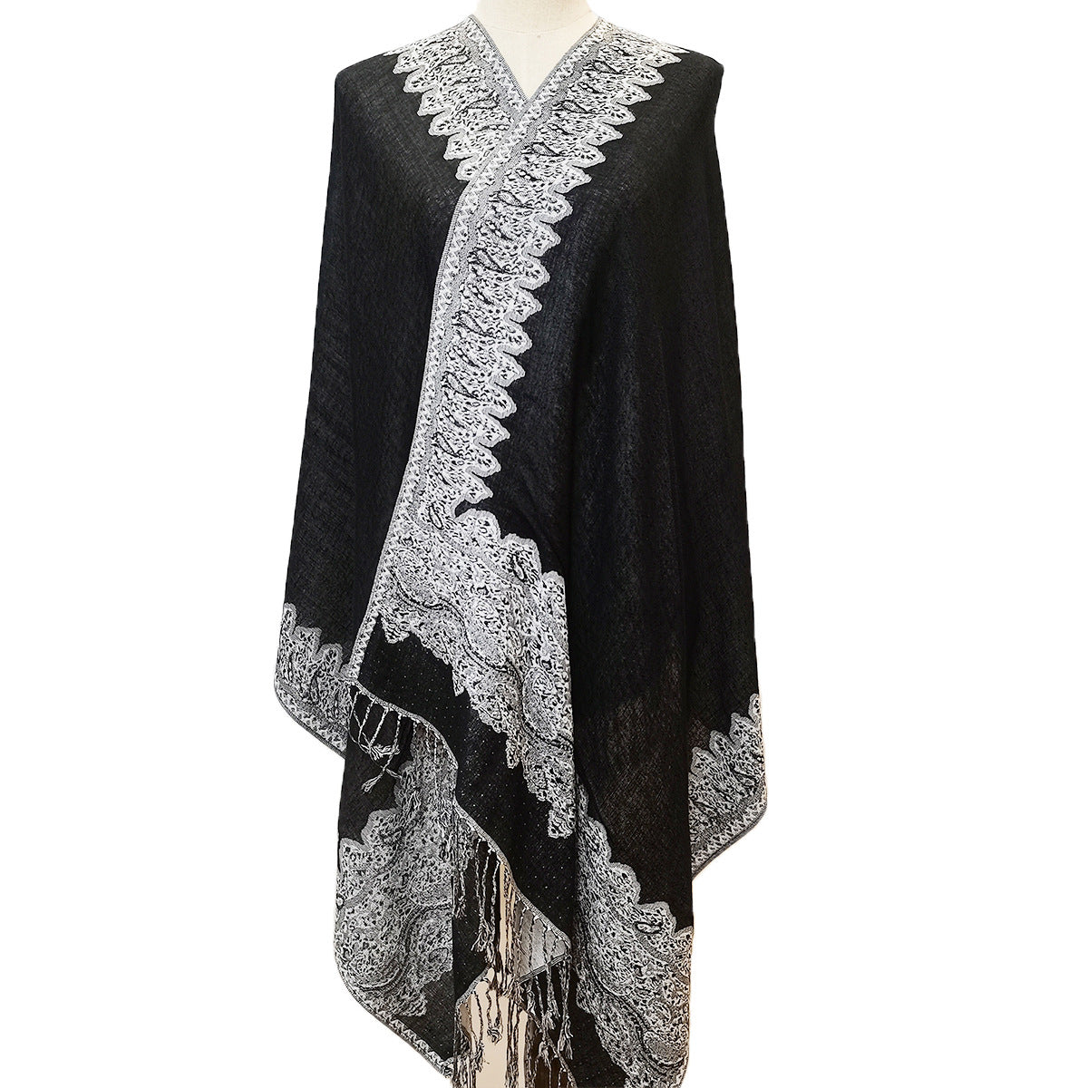 Classic Cashmere-like Fashion Jacquard Cashew Tassel Scarf