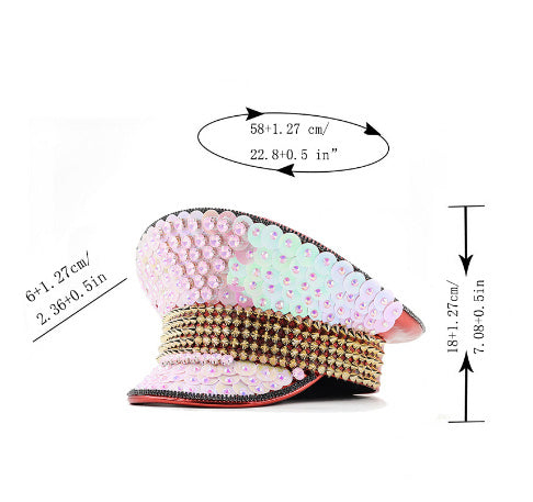 Women's Wedding Cap Pink Sequin Diamond Photography Hat Peaked Cap Party Carnival Flat-top Hat Performance Cap