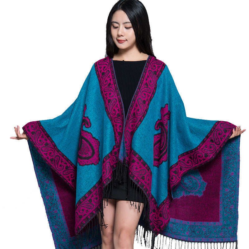 Travel Autumn And Winter Nepal Ethnic Style Extra Large Thickened Split Shawl Scarf Cape