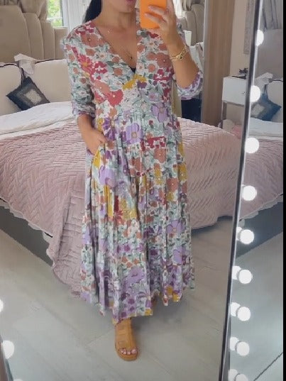 Plus Size Super Fairy V-neck Floral Dress Seaside Vacation Beach