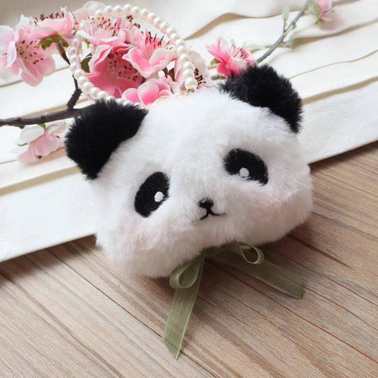 Winter Panda Embroidery Pearl Chain Plush Bag