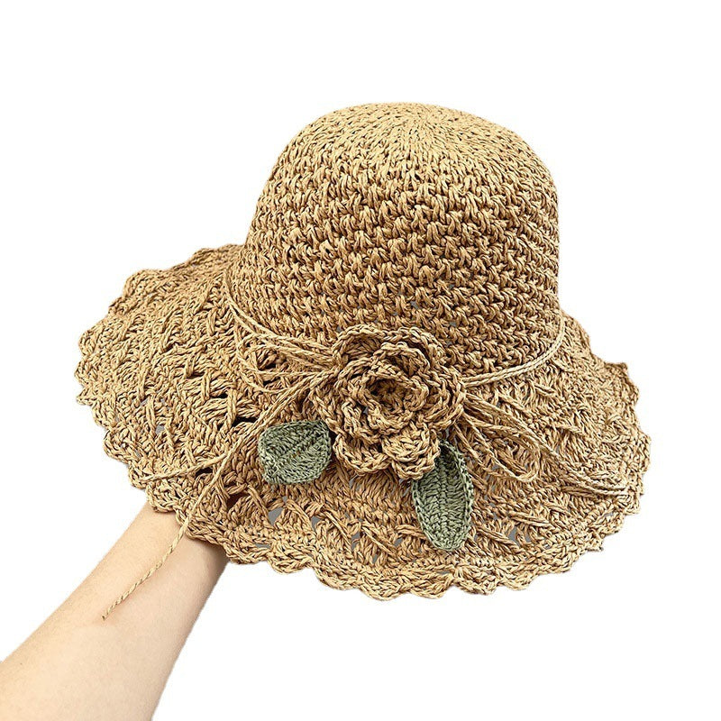 Hand-woven Summer Hat Straw Hat Female Sunshade Flower Foldable Sun Protection Sun Hat